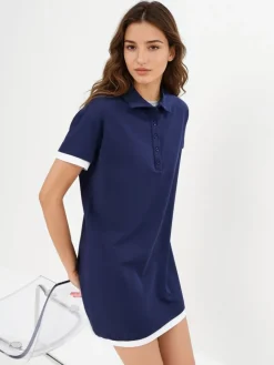 MOHITO Granatowa sukienka mini z kołnierzykiem polo granatowy New
