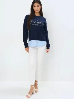 MOHITO sweter ze wstawką koszulową granatowy Discount
