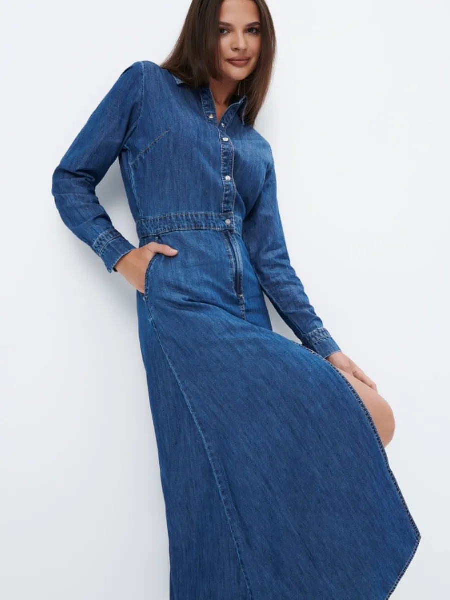 MOHITO Jeansowa sukienka maxi niebieski Outlet