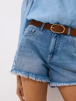 MOHITO Jeansowe szorty z paskiem niebieski Online