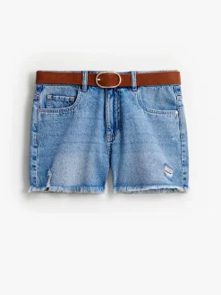 MOHITO Jeansowe szorty z paskiem niebieski Online