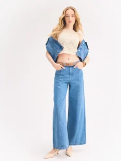 MOHITO Jeansy wide leg niebieski New