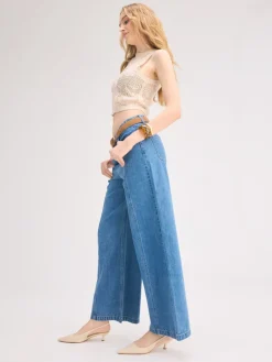 MOHITO Jeansy wide leg niebieski New