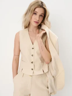 MOHITO Kamizelka z wiskozy i lnu beu017cowy Fashion