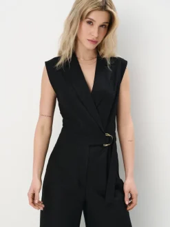 MOHITO Kombinezon z wiskozy i lnu czarny Discount