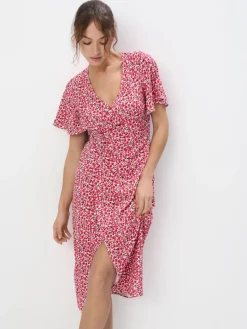 MOHITO Kopertowa sukienka midi w kwiaty biau0142y Outlet