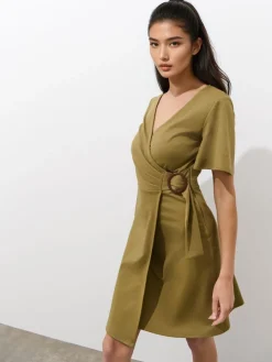 MOHITO Kopertowa sukienka mini oliwkowy Sale