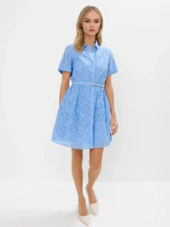 MOHITO Koszulowa błękitna sukienka mini z bawełny bu0142u0119kitny Fashion