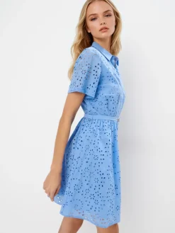 MOHITO Koszulowa błękitna sukienka mini z bawełny bu0142u0119kitny Fashion