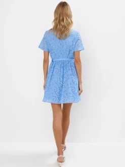 MOHITO Koszulowa błękitna sukienka mini z bawełny bu0142u0119kitny Fashion