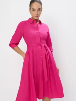 MOHITO Koszulowa fuksjowa sukienka midi z bawełny mocny ru00f3u017cowy Fashion
