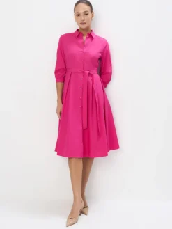 MOHITO Koszulowa fuksjowa sukienka midi z bawełny mocny ru00f3u017cowy Fashion