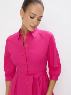 MOHITO Koszulowa fuksjowa sukienka midi z bawełny mocny ru00f3u017cowy Fashion
