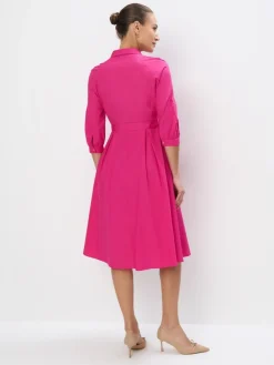 MOHITO Koszulowa fuksjowa sukienka midi z bawełny mocny ru00f3u017cowy Fashion