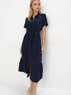 MOHITO Koszulowa granatowa sukienka midi granatowy Fashion