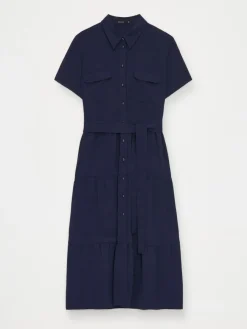 MOHITO Koszulowa granatowa sukienka midi granatowy Fashion