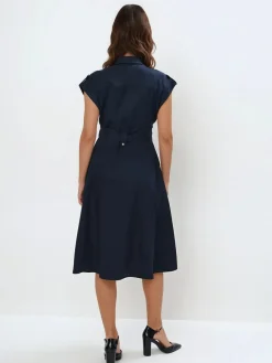 MOHITO Koszulowa granatowa sukienka midi z lyocellu granatowy Fashion