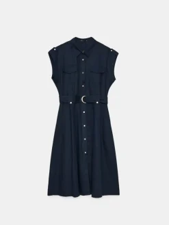MOHITO Koszulowa granatowa sukienka midi z lyocellu granatowy Fashion