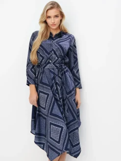 MOHITO Koszulowa sukienka midi granatowy Fashion