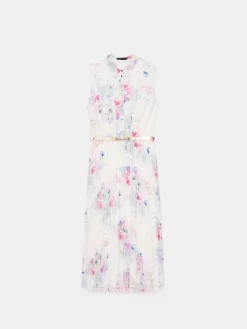 MOHITO Koszulowa sukienka midi w kwiaty kremowy Fashion