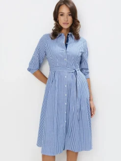 MOHITO Koszulowa sukienka midi z bawełny bu0142u0119kitny Clearance
