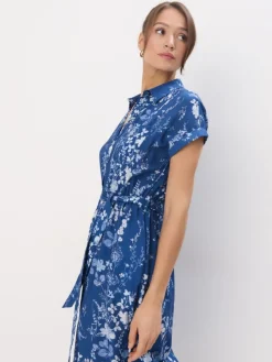 MOHITO Koszulowa sukienka midi z wiskozy granatowy Best