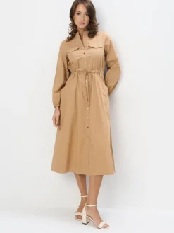 MOHITO Koszulowa sukienka midi z bawełny beu017cowy New