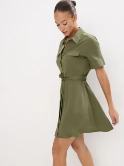 MOHITO Koszulowa sukienka mini khaki Clearance