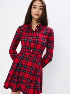 MOHITO Koszulowa sukienka mini w kratę czerwony Fashion