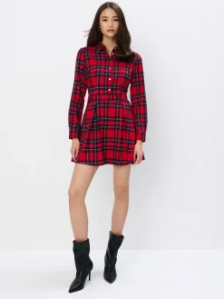 MOHITO Koszulowa sukienka mini w kratę czerwony Fashion