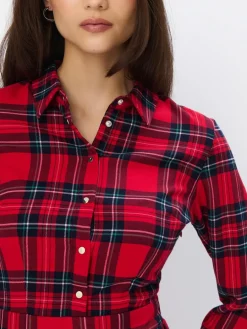 MOHITO Koszulowa sukienka mini w kratę czerwony Fashion