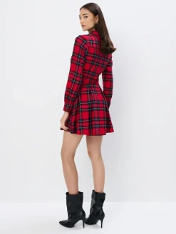 MOHITO Koszulowa sukienka mini w kratę czerwony Fashion