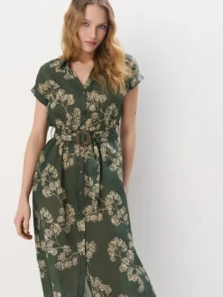 MOHITO Koszulowa zielona sukienka midi zielony Outlet