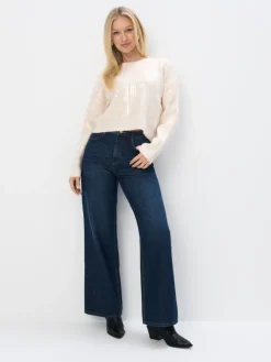 MOHITO Kremowy sweter z cekinami beu017cowy Sale