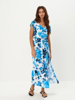 MOHITO Kwiatowa sukienka midi z wiskozy bu0142u0119kitny Fashion
