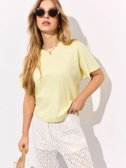 MOHITO Pastelowy t-shirt z merceryzowanej bawełny u017cu00f3u0142ty Hot