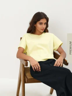 MOHITO Pastelowy t-shirt z merceryzowanej bawełny u017cu00f3u0142ty Hot