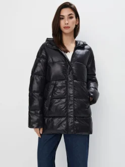 MOHITO Pikowana czarna kurtka oversize czarny Clearance
