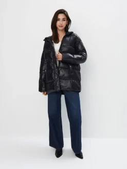 MOHITO Pikowana czarna kurtka oversize czarny Clearance