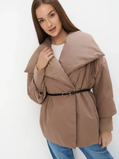 MOHITO Pikowana kurtka oversize z paskiem beu017cowy Clearance