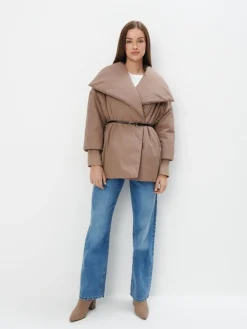MOHITO Pikowana kurtka oversize z paskiem beu017cowy Clearance