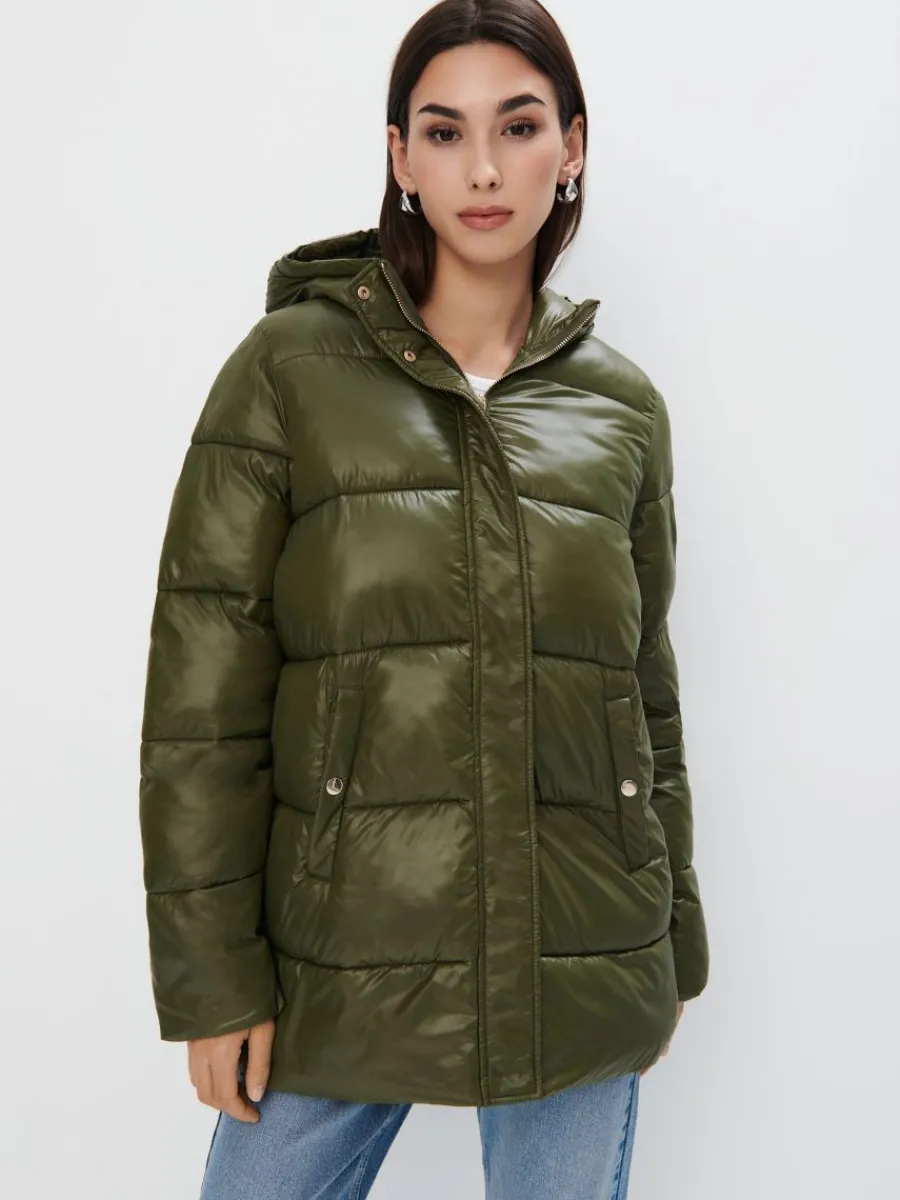 MOHITO Pikowana zielona kurtka oversize zielony Fashion