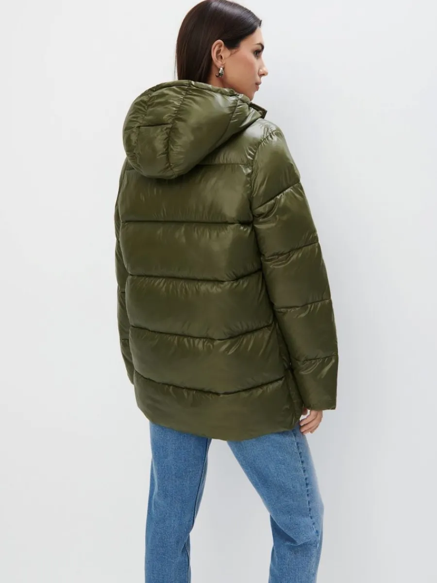 MOHITO Pikowana zielona kurtka oversize zielony Fashion