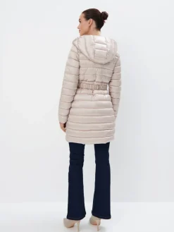 MOHITO Pikowany kremowy płaszcz z kapturem beu017cowy Fashion