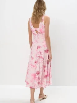 MOHITO Różowa sukienka midi w kwiaty pastelowy ru00f3u017cowy Clearance
