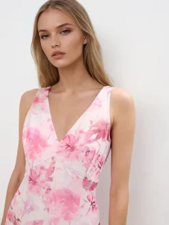 MOHITO Różowa sukienka midi w kwiaty pastelowy ru00f3u017cowy Clearance