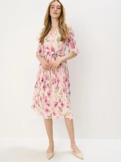 MOHITO Różowa sukienka midi w kwiaty beu017cowy Fashion