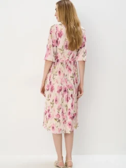 MOHITO Różowa sukienka midi w kwiaty beu017cowy Fashion