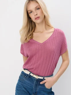 MOHITO Różowy sweter z metalizowaną nitką ru00f3u017cowy Clearance