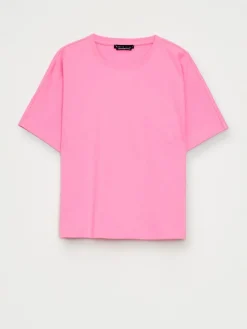 MOHITO Różowy t-shirt z merceryzowanej bawełny fioletowy Sale